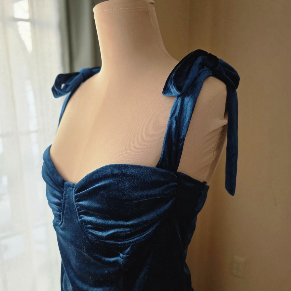 Teal Velvet Cami Corset Tank Top Adjustable Tie Straps If By Sea Women's Large - Picture 8 of 13